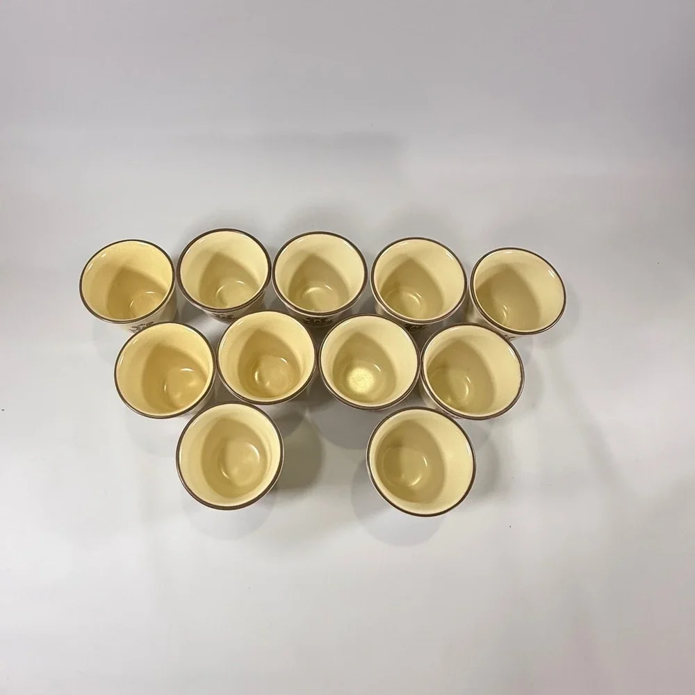 VTG Pfaltzgraff Village Custard Cups Set 11 Tan Brown Stoneware Farmhouse USA